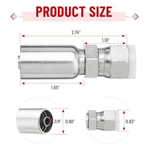 Image of 12 Pack 3 /8 inch Hydraulic Hose Fittings, 3 /8 inch I.D. Hose x 1 /2 inch JIC 37 Female with Protection Cover Hydraulic Hose End Swivel Crimp Fitting Kits