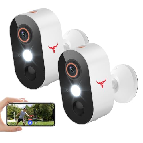 HubFlashy 1080P Outdoor Security Camera Wireless with 2-Way Talk, Battery Powered, Color Night Vision, Suitable for Home Security Indoor/Outdoor, Cloud Storage, 2.4G WiFi Only (1 Spotlight, 2 Pack)