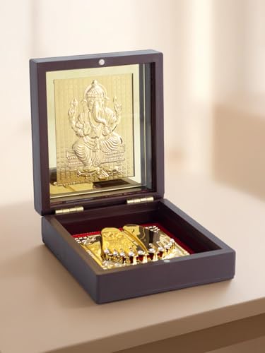 Image of 24K Gold Polished Brown and Gold Color Shree Ganesha Small Pooja Box | Ideal Gift for Hindu Religious, Family and Friends, Corporate Gifts etc... | Worship, Gifting, and Spiritual Blessings.