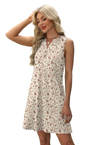Image of XIEERDUO Summer Dresses for Women 2026 Beach Vacation Clothes V Neck Button Sundresses with Pockets
