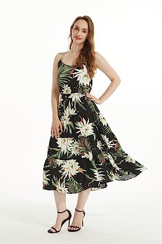Image of Family Matching Hawaiian Clothes, Wispy Cereus Black | Lightweight 100% rayon • Family matching outfits • Tropical floral print • Beach vacations • Luaus • Cruises • Family photos