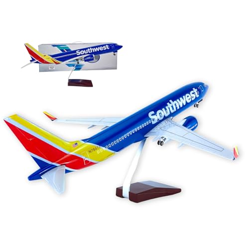 Modelo avión Southwest Airlines B737 Escala 1/80 con Luces, Tren Aterrizaje Desmontable, Soporte exhibición,avión Coleccionable Realista entusiastas, decoración hogar,exhibición(No Light)