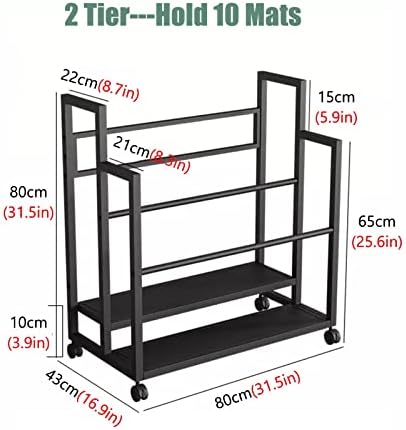 2-Layer Yoga Mat Storage Cart - Mobile Organizer for Studios & Gyms - Holds 10 Mats - Durable Metal Yoga Equipment Rack - Ideal for Fitness Spaces image 3