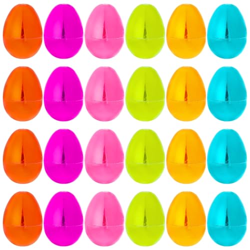 Image of baotongle 24pcs Fillable Easter Eggs Metallic Bright Colors with Hinge Bulk Plastic Easter Eggs Perfect for Egg Hunt Surprise Egg 2.25" Assorted Colors