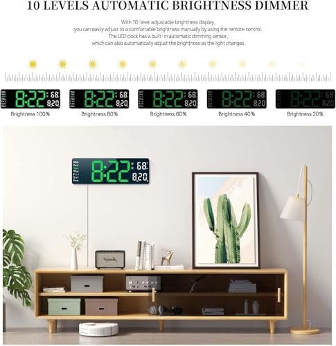 Image of 13 inch Plastic Digital Wall Clock - Large Green & White LED Display, Remote Control, Auto Brightness Dimmer, Date, Day & Temperature Display - Ideal for Living Room, Office, Gym, Shop