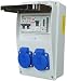Produktbild RoadEu Stromverteiler 230V mit Zähler, 2x BALS Schuko, Steckdosenverteiler mit Fi Schutzschalter 40A typ A/AC, 2x Leistungsschalter C16A. Baustromverteiler IP44. Digitaler Stromzähler Hutschiene