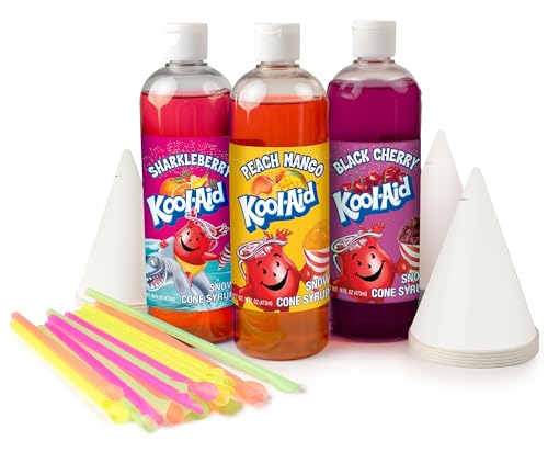 Kool-Aid Snow Cone Syrup Kit, 16oz, 3 bottles + cups and straws - 2 variety options
