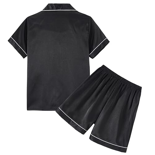 Unisex Kids Boys and Girls Pajama Sets Summer Short Sleeve With Shorts Sleepwear Satin Button Down Loungewear2