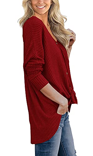 image for IWOLLENCE Womens Loose Henley Blouse Bat Wing Long Sleeve Button Down 