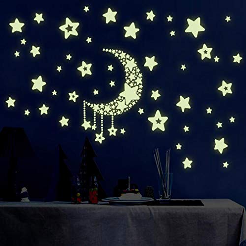 Firecolor Moon Stars Glow Dark Decal Decor Fluorescent Stickers Luminous Celling Wall Art Home Paste Ceiling Decoration
