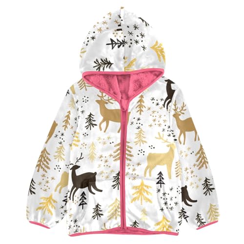 OTVEE Christmas Deers Tree Snowflake Kids Hoodie Jacket Fall Spring Full Zip Warm Outwear Coat