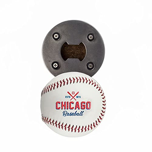 Chicago C Bottle Opener, Beer Bottle Opener Made From Real Baseball's Leather, Magnetic Bottle Opener & Cap Catcher - Cool Gadget For Teens & Present For Men #TOP8