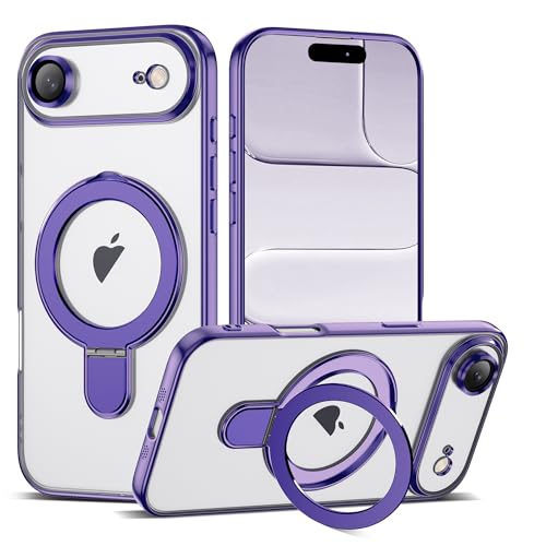 ETPESOK Compatible with iPhone 17 Air Case with Invisible Magnetic Ring Stand [Compatible with Mag-Safe] [Full Camera Lens Protector] Plating Clear Phone Case for iPhone 17 Air 6.5", Purple by ETPESOK - Used condition - US$22.28