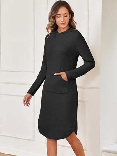 ANRABESS Womens Nightgown Fuzzy Fleece Long Sleeve Hooded Night Gown Knit House Dress with Pocket 2025 Fall Winter Loungewear4