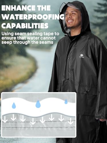 ANYOO Wasserdicht Regenmantel Radfahren Regen Poncho Portable Leichte Regenjacke Mit Kapuze Fahrrad Compact Regen Cape Wiederverwendbare Unisex für Backpacking Camping Outdoors,Schwarz,Einheitsgröße