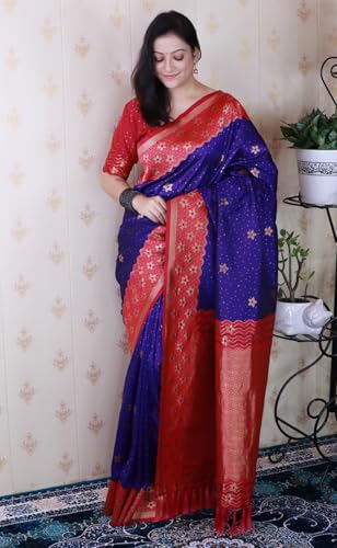 Image of SGF11 Women's Kanjivaram Pure Handloom Soft Silk Saree With Blouse Piece