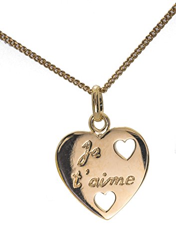 Collier plaqué or véritable 45cm avec pendentif coeur gravé et sa boîte