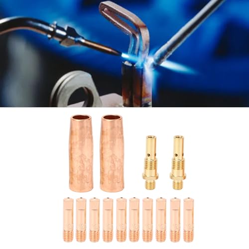 Gas Nozzle Tips Kit, Brass Gas Diffuser Heat Resisting 14 Pieces Set for MIG Welding Torch