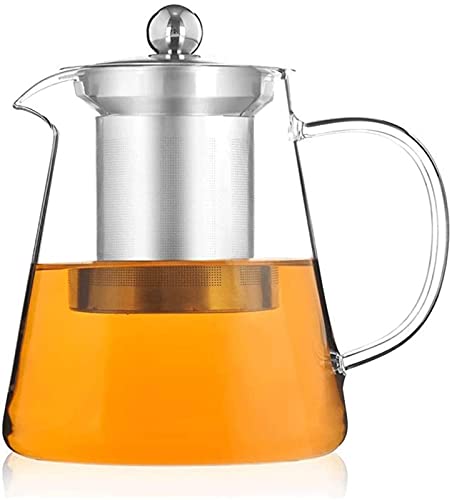 JeeKoudy Bule de vidro infusor de aço inoxidável perfeito para bule de chá de vidro com infusor, cha