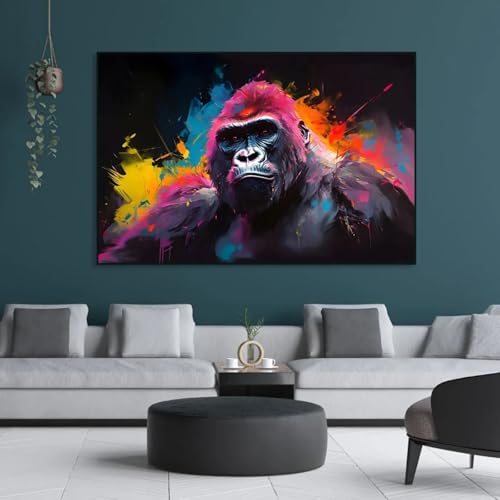 Toile graffiti gorille coloré de 60x90cm pour décorer un bureau moderne - 2