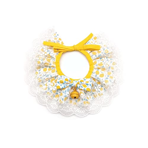 Adjustable Floral Cat Dogs Collar Neckerchief Pet Lace Bib with Small-bell