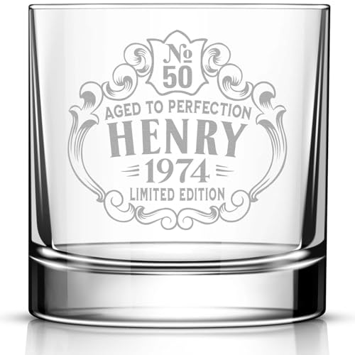 EKAM Personalised Engraved Birthday Whiskey Glass Customised with Name and Age Happy Birthday Whiskey Glass Gift for Birthdays - Gifts for Dad Gifts for Him Boyfriend Husband 10oz Glass