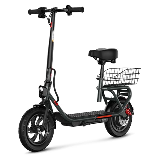 TST Electric Scooter with Seat, Peak 650W Motor 19MPH & 20 Miles Range,12" Pneumatic Tires, Adults Foldable Commuter Scooter with Basket & Adjustable Seat (12" Tires-19MPH-With Seat)
