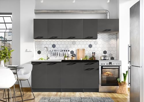 Genérico Muebles de Cocina Completa Color Gris Grafito 180 y 240 cms Encimera incluida ref-04
