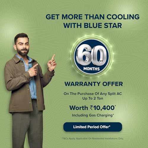 Image of Blue Star 0.8 Ton 3 Star, Inverter Split AC (Copper,Convertible 5 in 1 Cooling, Multi Sensors, Dust Filter Blue Fins, Self Diagnosis, IA309TNU, White)