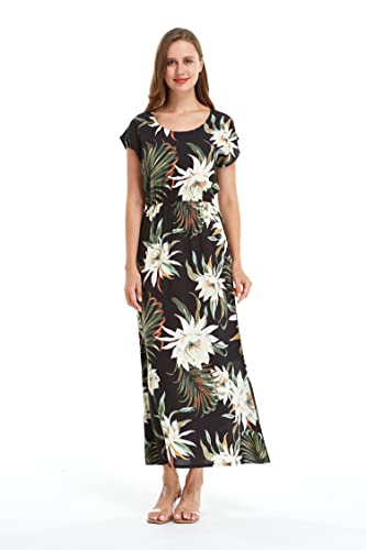 Image of Family Matching Hawaiian Clothes, Wispy Cereus Black | Lightweight 100% rayon • Family matching outfits • Tropical floral print • Beach vacations • Luaus • Cruises • Family photos
