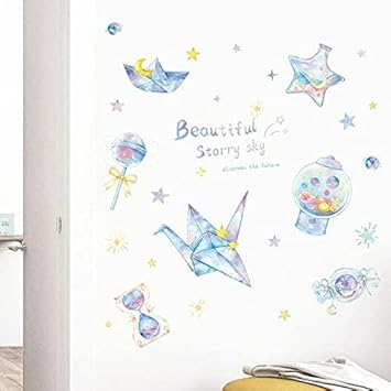 Amazon Co Jp ウォールステッカー 子供部屋 おしゃれ 海 宇宙 男の子 女の子 子ども ステッカー 壁紙 トイレ 星 空 シール スター インテリア 月 鶴 折り鶴 メルヘン ファンタジー 天井 病院 文字 店 瓶 夏 ショップ 流れ星 彗星 キッズ