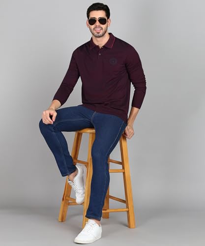 Image of Alan Jones Clothing Men's Cotton Regular Fit Solid Full Sleeves Polo T-Shirt