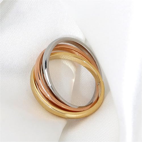 Interlocked Rolling Anxiety Fidget Ring for Women Men Stainless Steel Gold Siver Rose Triple Row Rolling Interlocking Statement Finger Rings Stress Relief Band Stacking Fashion Promise Jewelry (8) by Izpack - Used condition - Image 5