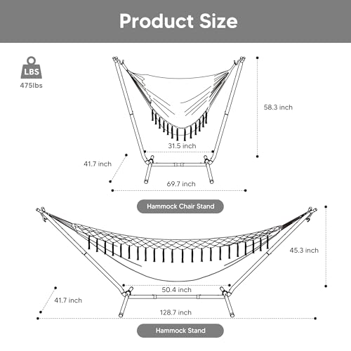 Image of SUNCREAT 2-in-1 Convertible Portable Hammock with Stand, Natural Tassel