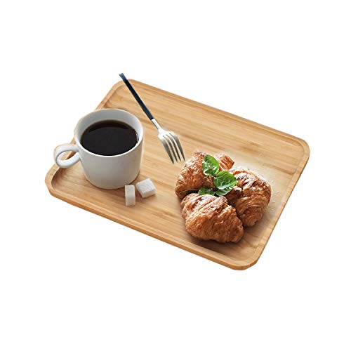 Image of HOKIPO Wooden Bamboo Serving Tray, Small, Rectangular