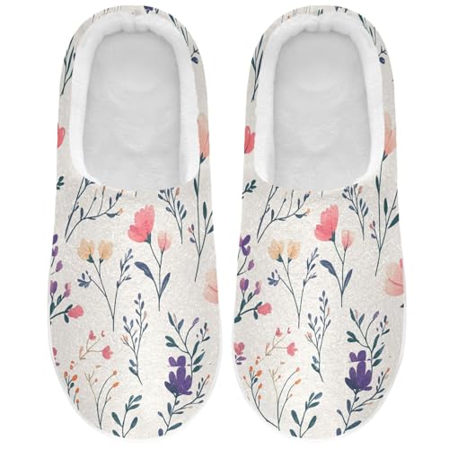 JUNZAN Spring Flowers Orchid Tulips Neutral Womens House Cotton Slippers Wide Memory Foam Foam Slippers for Spa Christmas Presents 6-7
