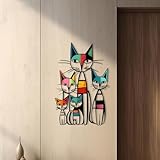 Gcdaxour Cat Wall Art Decor Metal Iron Wall Sculptures Decor Gifts for Cat Lovers Colorful Unique Retro Mid Century Cats Sign for Living Room Bedroom Home Office Decor
