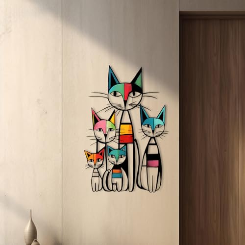 Gcdaxour Cat Wall Art Decor Metal Iron Wall Sculptures Decor Gifts for Cat Lovers Colorful Unique Retro Mid Century Cats Sign for Living Room Bedroom Home Office Decor
