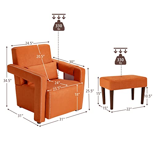 Sillón plegable naranja con estructura de pino miniatura 3