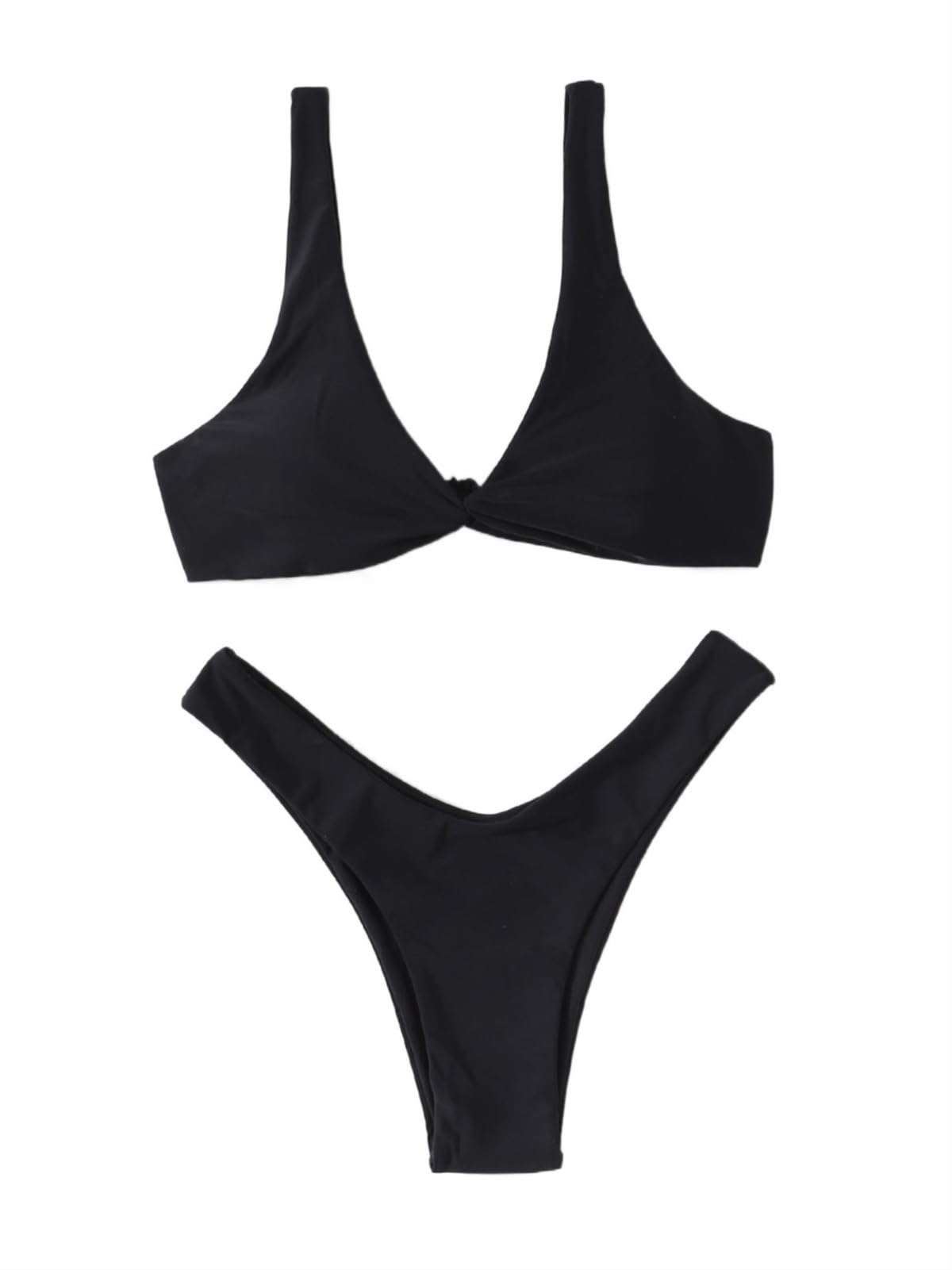 Cravatta Solida Bikini Sexy Reggiseno Imbottito Fascia Alta Fasciatura Bikini Push-up Costume da Bagno Brasiliano Costumi da Bagno Donna (Color : Black, Size : L)