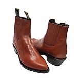 Dona Michi MEN'S GENUINE LEATHER WESTERN STYLE COWBOY SLIP ON ANKLE BOOTS~Botin Vaquero (Tan, numeric_9)