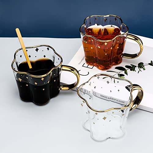 8.1 Oz/240 Ml Glass Coffee Cup And Ceramic Star Moon Saucer With Spoon Set Golden Handle Glass Cup Afternoon Tea Cola Juice And Water Drinks Cup (White) #TOP1