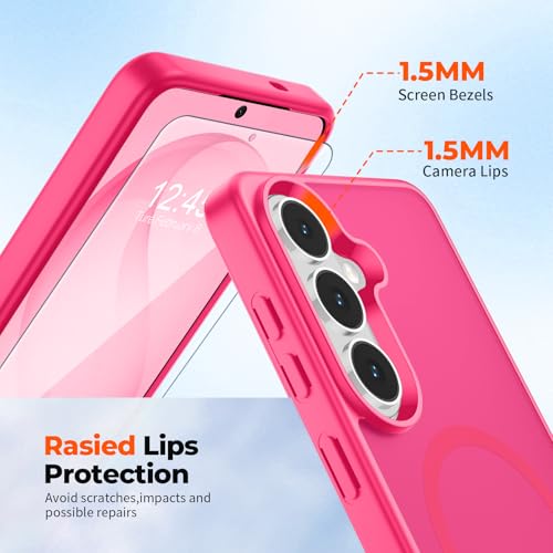 Image of SUPFINE Magnetic for Samsung Galaxy S26 Plus Case with Screen Protector, (Built-in Magnets) (Military Grade Drop Protection) Slim Translucent Shockproof Phone Case,Hot Pink