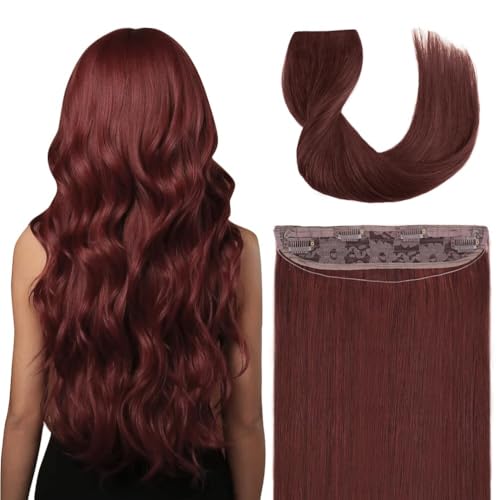 Invisible Wire Hair Extensions Real Human Hair 12in Auburn Brown