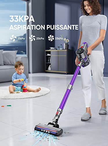 Aspirateur Balai sans Fil, BuTure 400W/33000Pa Aspirateur sans Fil Puissant avec Écran Tactile, 55 Min Autonomie & Batterie Amovible, Lumière LED, 4 en 1 Aspirateur Balai pour Sol/Tapis/Poil de Chien - Image 3