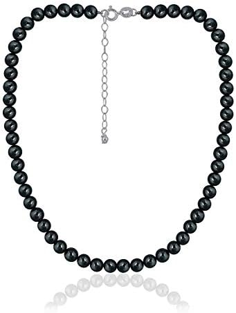 SEA OF ICE Precious Hematite Gemstone 6mm Round Beads Necklace -14" Plus 2" Extender with Sterling Silver Spring Ring Clasp - Necklaces for Everyday Wear