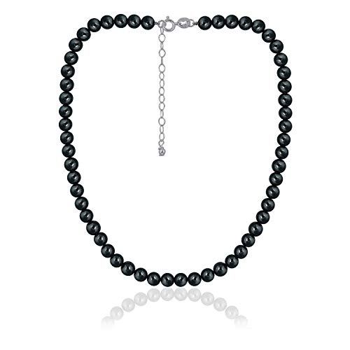 Sea Of Ice Precious Hematite Gemstone 6Mm Round Beads Necklace -14" Plus 2" Extender With Sterling Silver Spring Ring Clasp - Necklaces For Everyday Wear #TOP11