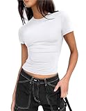 Zeagoo Women Crewneck Slim Fitted Short Sleeve T Shirts Cute Stretchy Bodycon Basic Tee Tops White