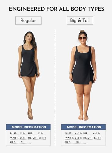 Image of Aleumdr One Piece Swimdress Swimsuit for Women Tummy Control Split Swim Dress Skirt Bathing Suit with Pockets