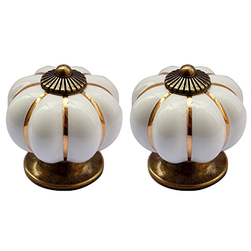 Creatwls Lot de 2 Forme de citrouille Style vintage Poignée-bouton en porcelaine,boutons de meubles, bouton de tiroir, bouton de placard, armoires meubles pour enfants...